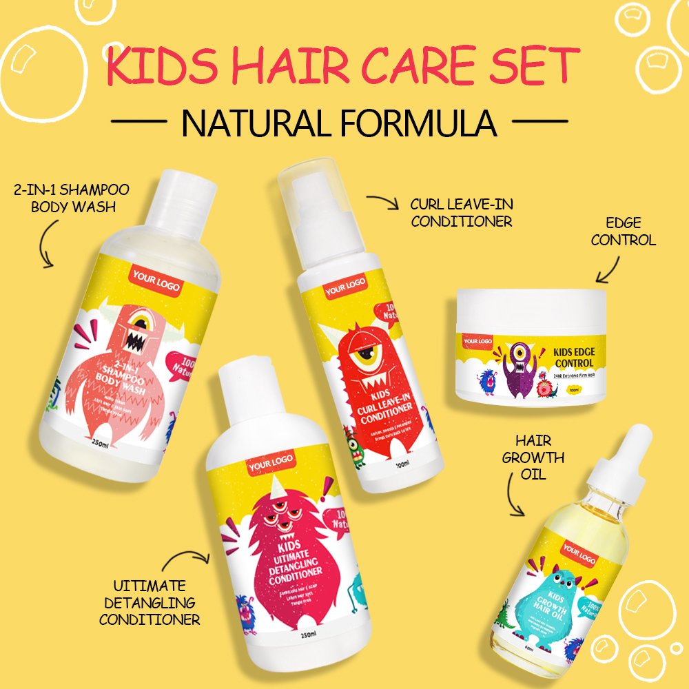 Natural Kids Baby Hair Care & Styling Product Hair Growth Oil Shampoo & Body Wash Leave In Conditioner Edge Control Children Set