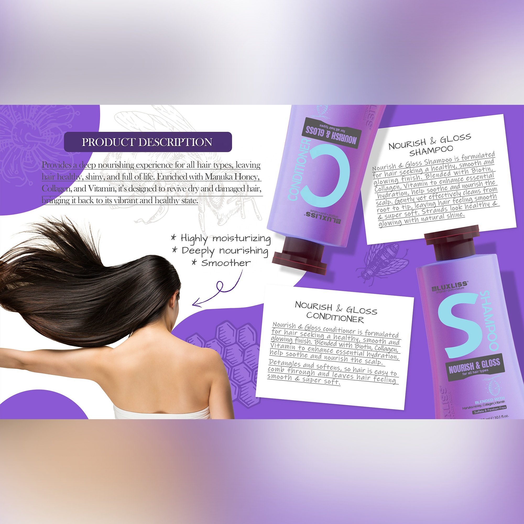 Wholesale Hair Care Luxliss Biotin Collagen Vitamin Hair Shampoo Nourishing Orgainc Anti Hair Loss Shampoo and Conditioner Set