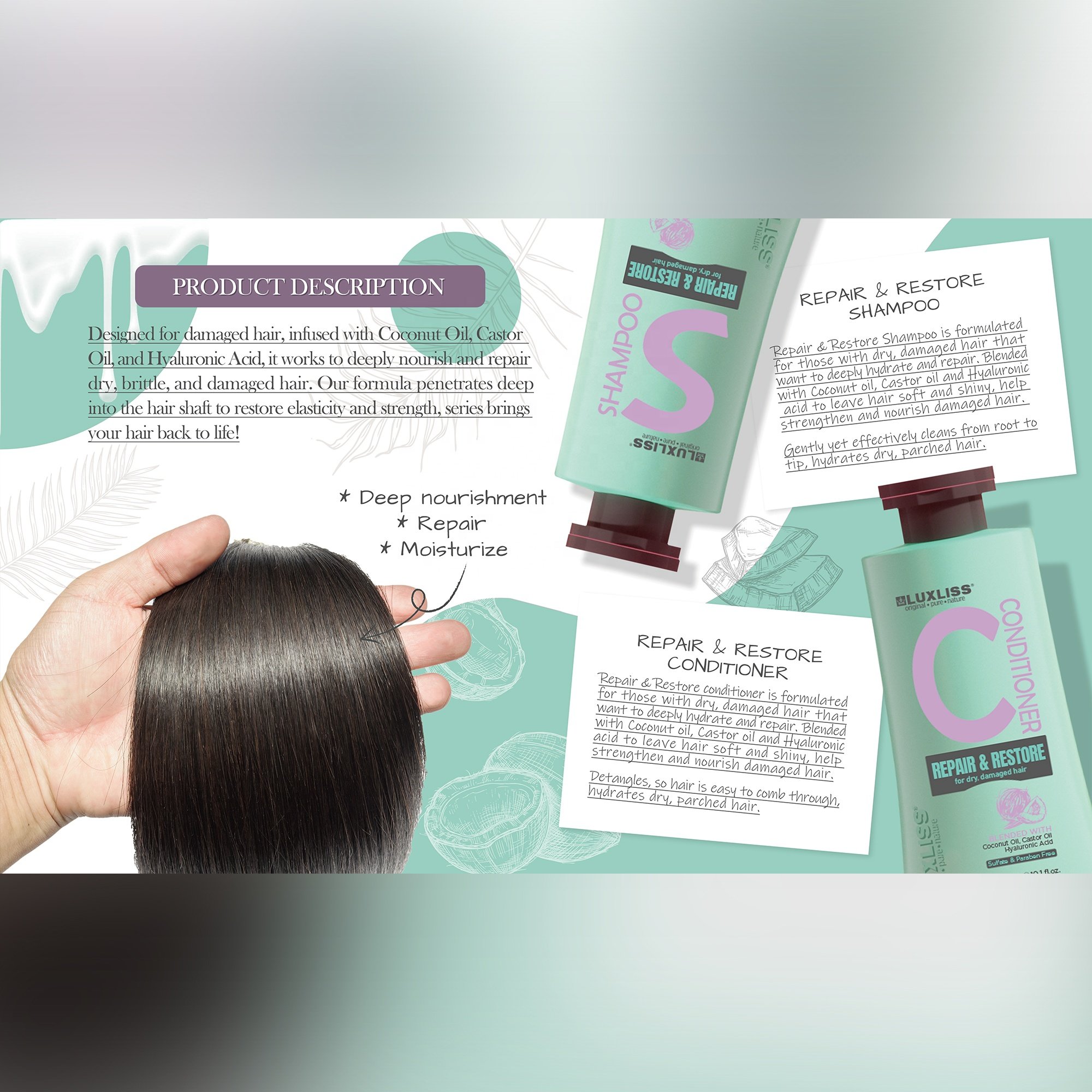 Wholesale Hair Care Luxliss Biotin Collagen Vitamin Hair Shampoo Nourishing Orgainc Anti Hair Loss Shampoo and Conditioner Set