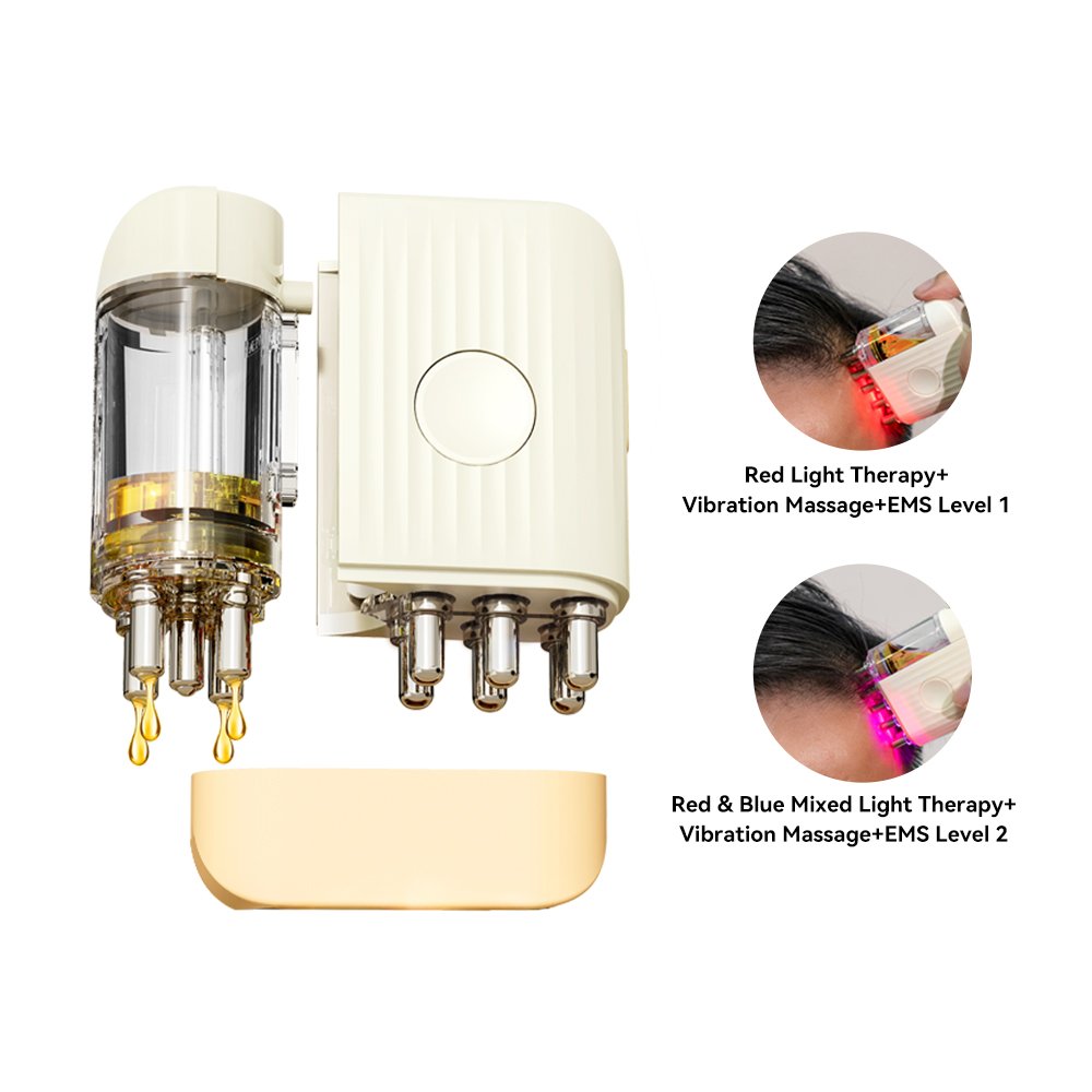 Hair Growth Oil Treatment Comb Electric Scalp Massager Brush Head Massage LED Red Blue Light Hair Oil Applicator Serum Dispenser