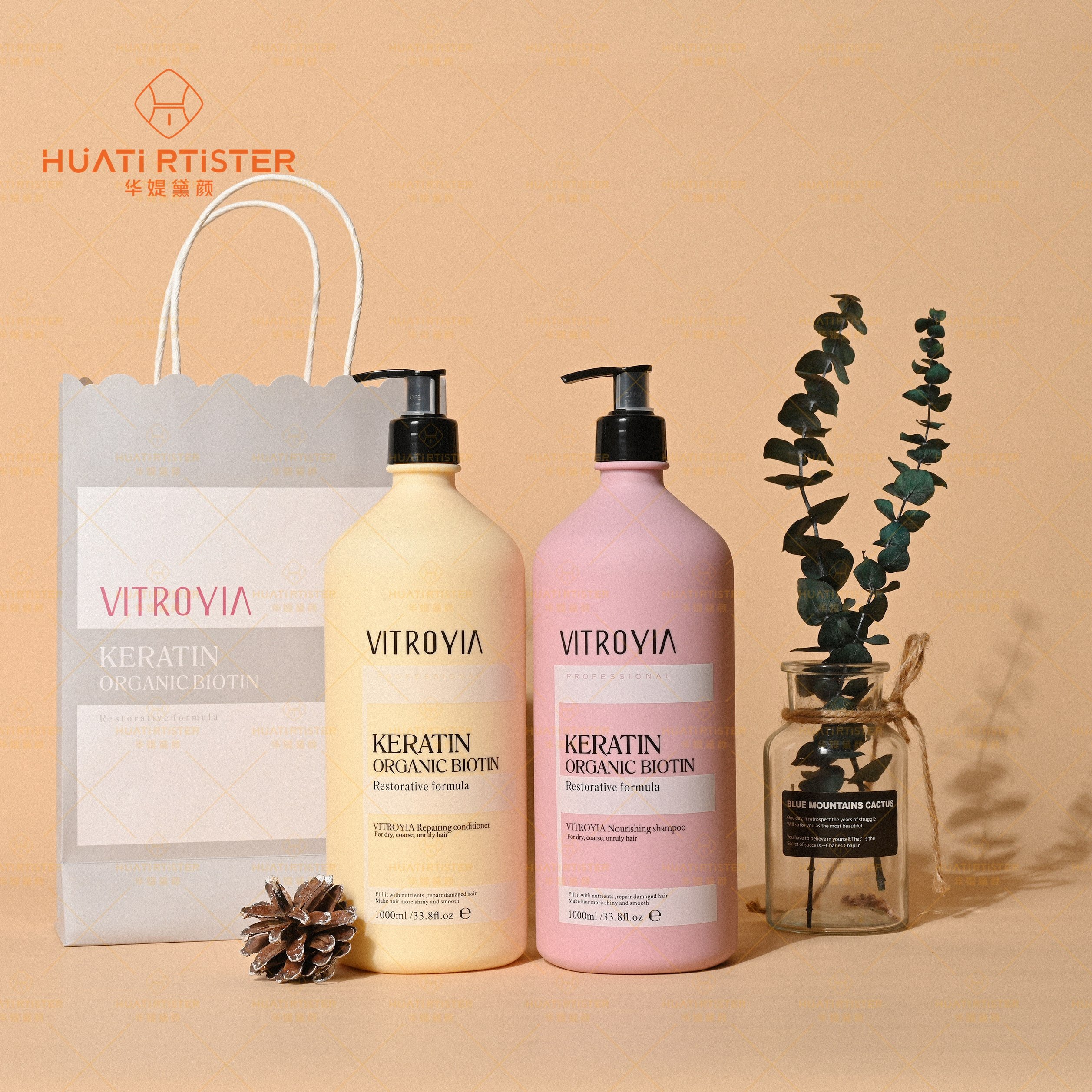 Huati Sifuli OEM VITROYIA 1000ml organic argan oil dry keratin shampoo and conditioner for treated hair protectin