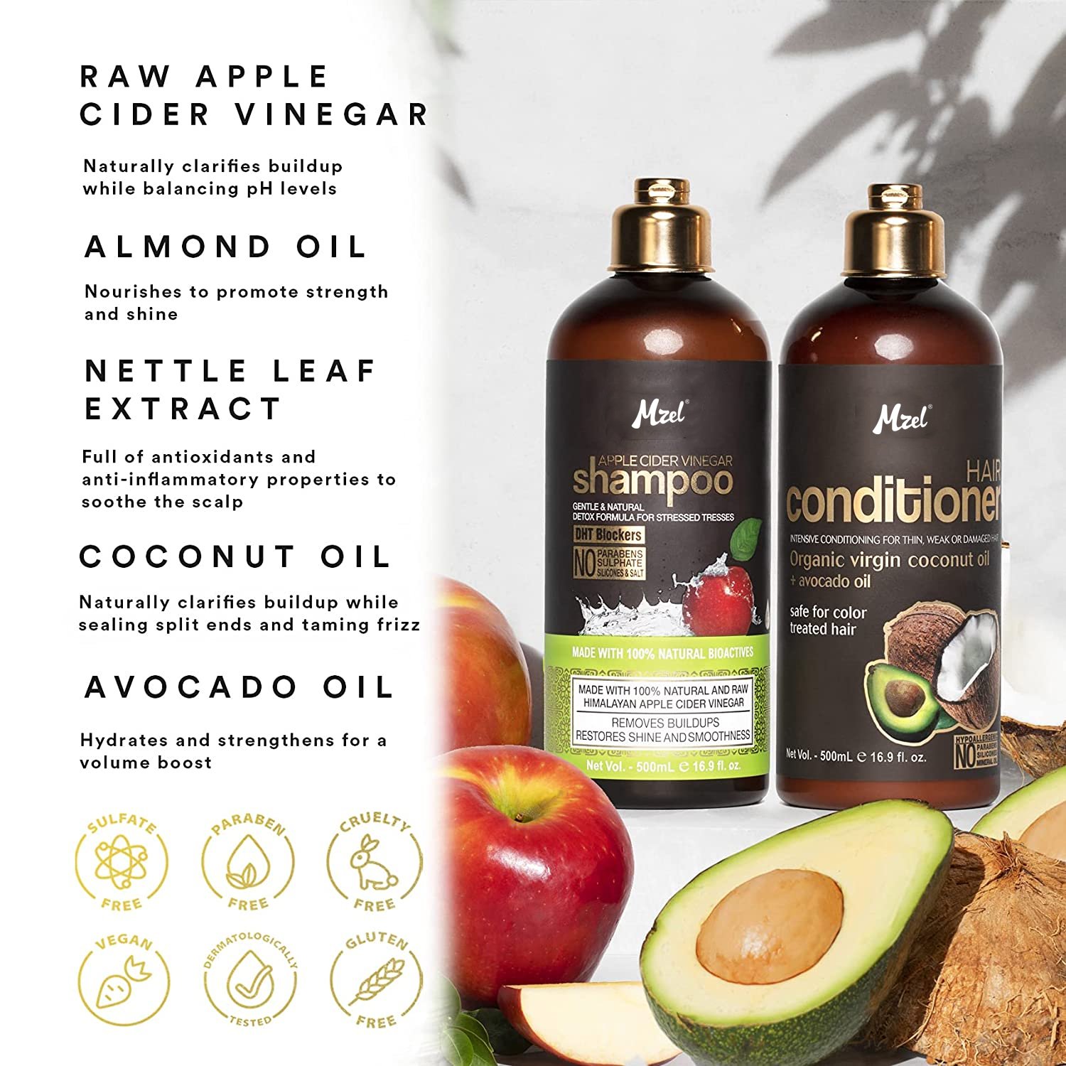 Private Label Organic Natural Apple Cider Vinegar Shampoo and Conditioner for Dry Hair Men and Womens