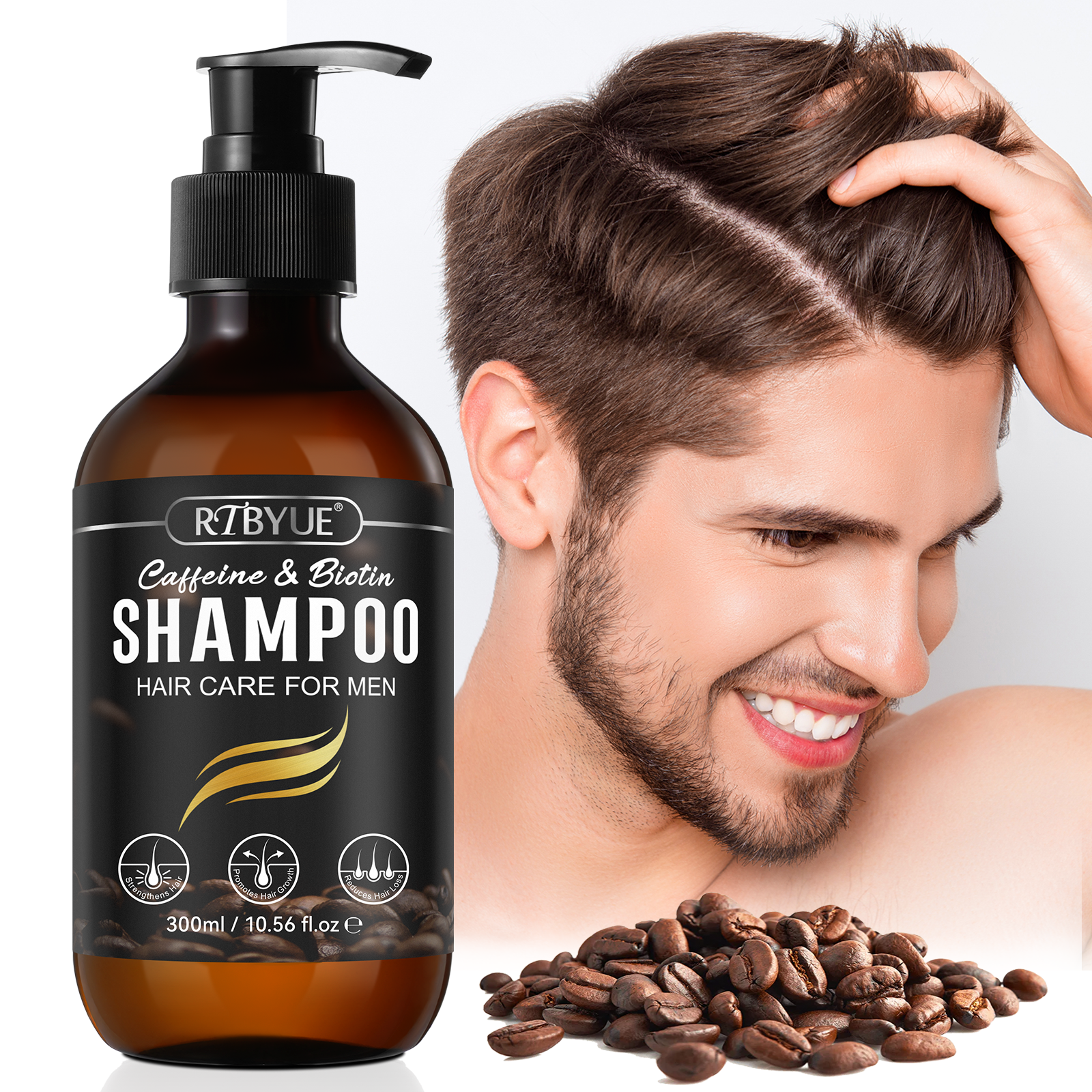 RTBYUE nourishes scalp enhances blood circulation hair growth anti hair loss 300ml shampoo men biotin caffeine hair shampoo