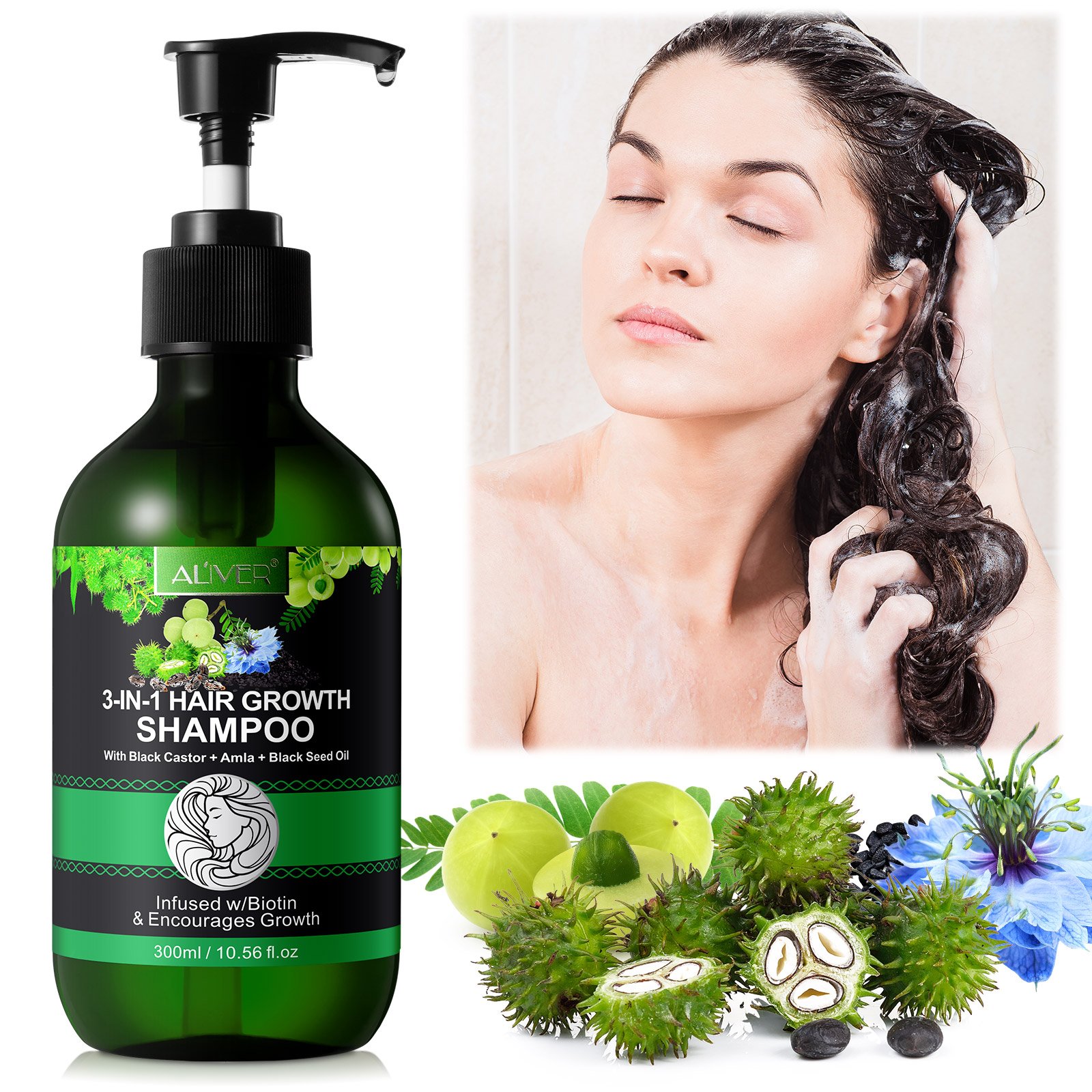 ALIVER private label enhance natural color 300ml hair loss biotin hair growth jamaican black castor amla black seed oil shampoo