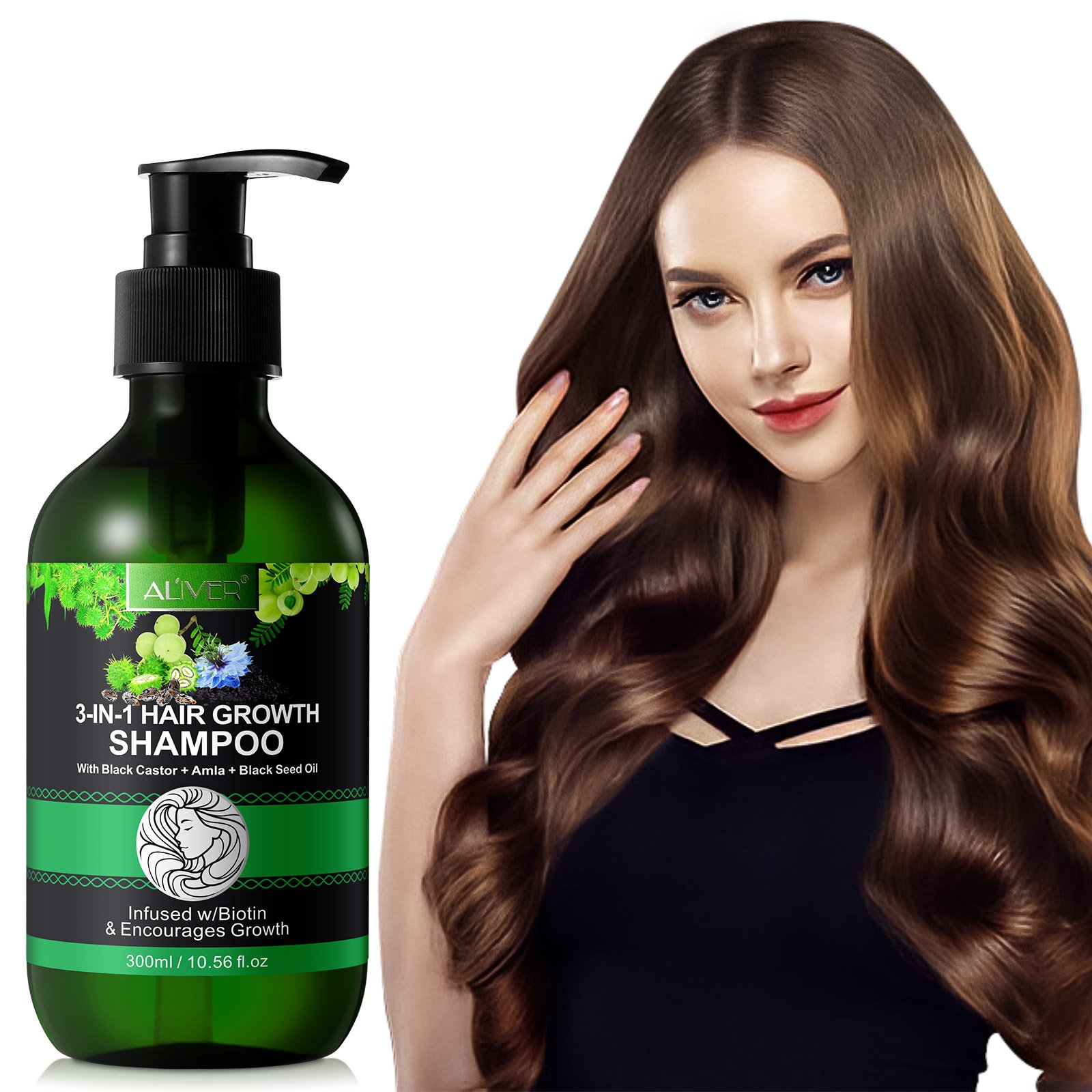 ALIVER private label enhance natural color 300ml hair loss biotin hair growth jamaican black castor amla black seed oil shampoo