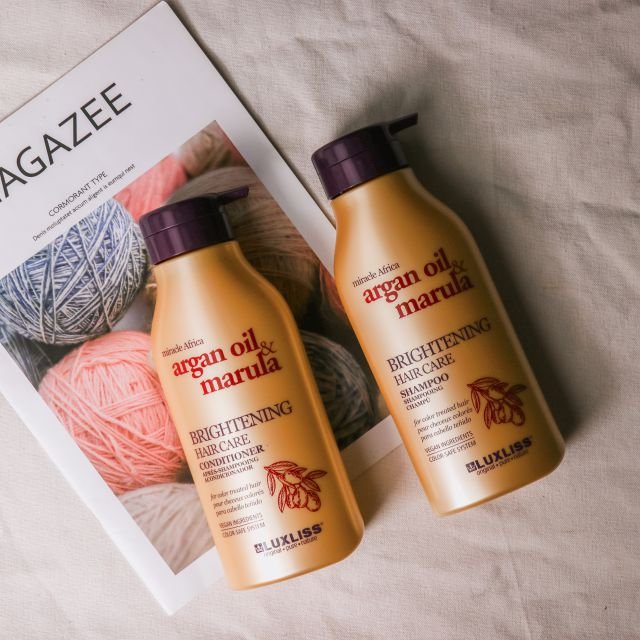 LUXLISS Wholesale Sulfate Free Brightening Hair Care Organic Argan Oil Marula Hair Shampoo and Conditioner Private Label