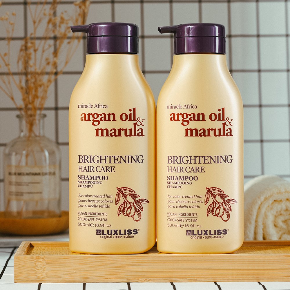 LUXLISS Wholesale Sulfate Free Brightening Hair Care Organic Argan Oil Marula Hair Shampoo and Conditioner Private Label