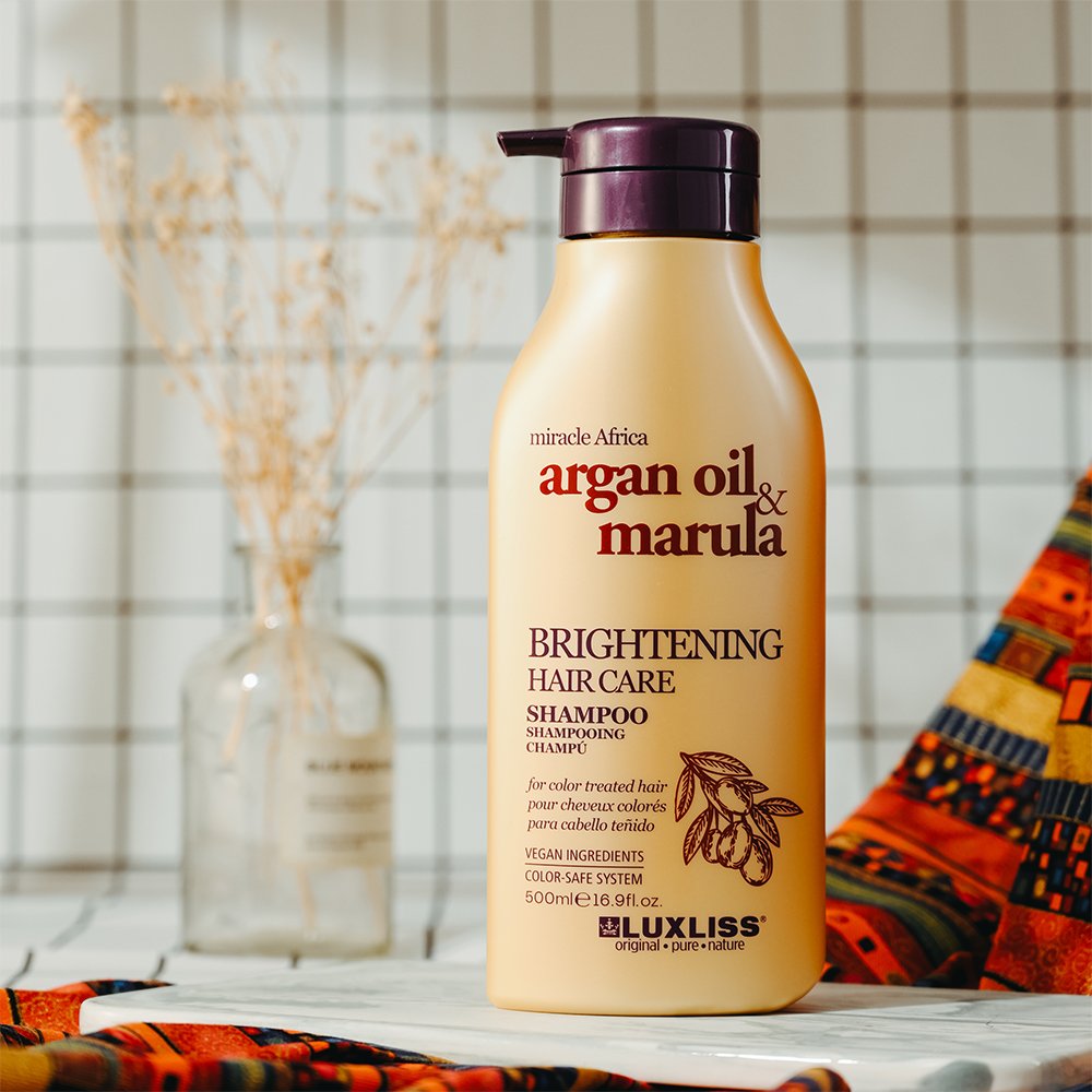 LUXLISS Wholesale Sulfate Free Brightening Hair Care Organic Argan Oil Marula Hair Shampoo and Conditioner Private Label