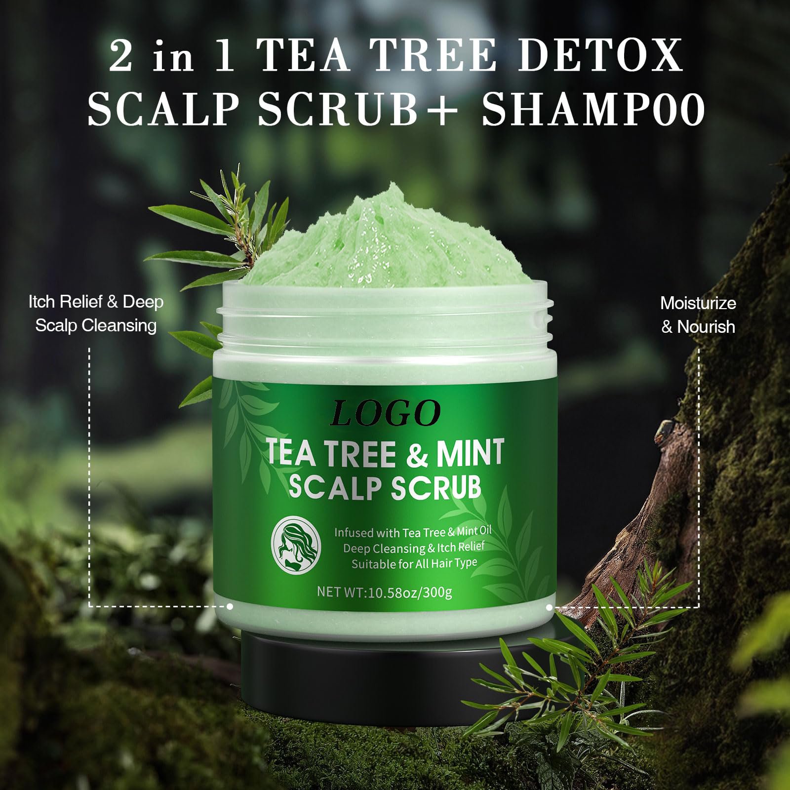 BLIW Private Label Mint Purifying Hair Relaxing Sea Salt Exfoliating Deep Cleansing Oil Control Shampoo Tea Tree Scalp Scrub