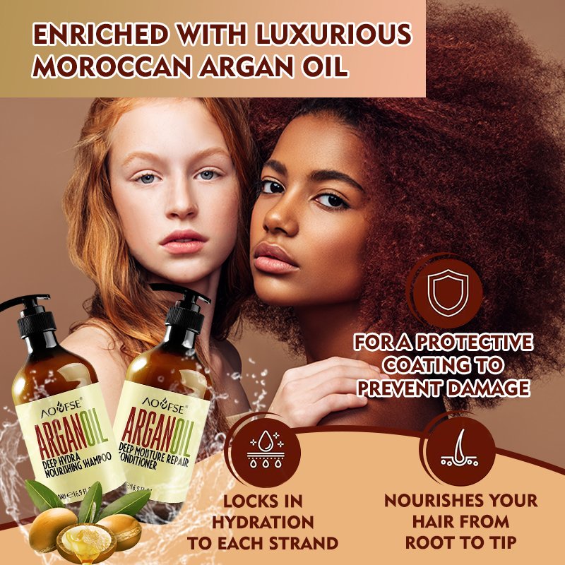 Customized Damaged Dry Curly or Frizzy Hair Thickening Moroccan Argan Oil Shampoo and Conditioner Set