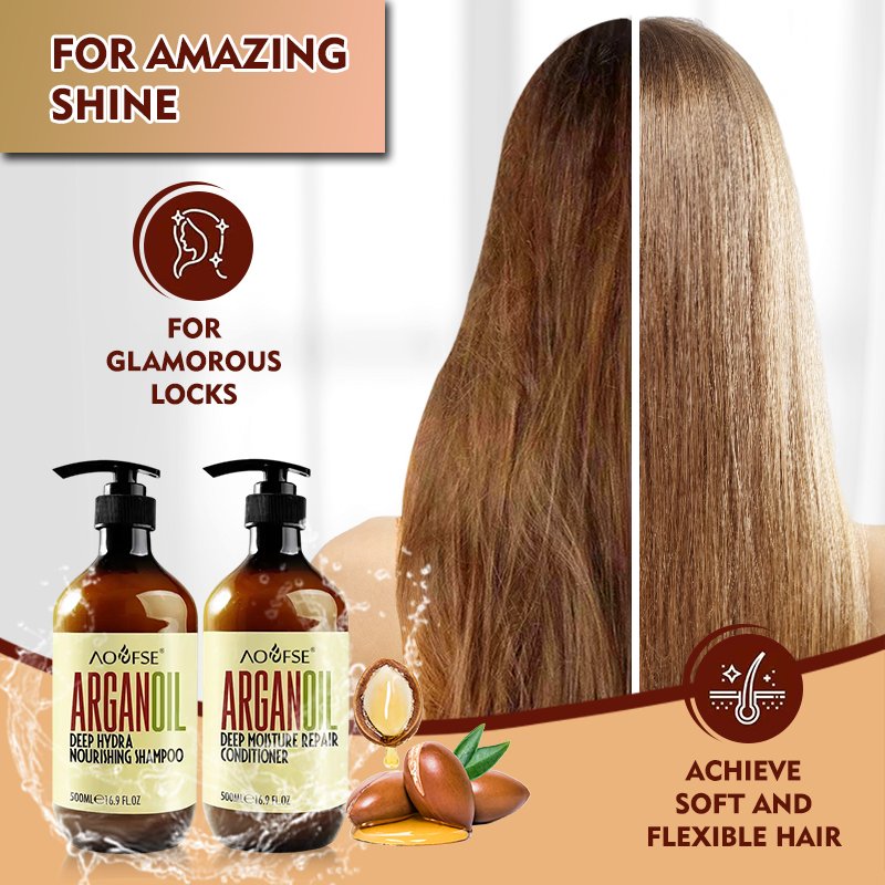 Customized Damaged Dry Curly or Frizzy Hair Thickening Moroccan Argan Oil Shampoo and Conditioner Set
