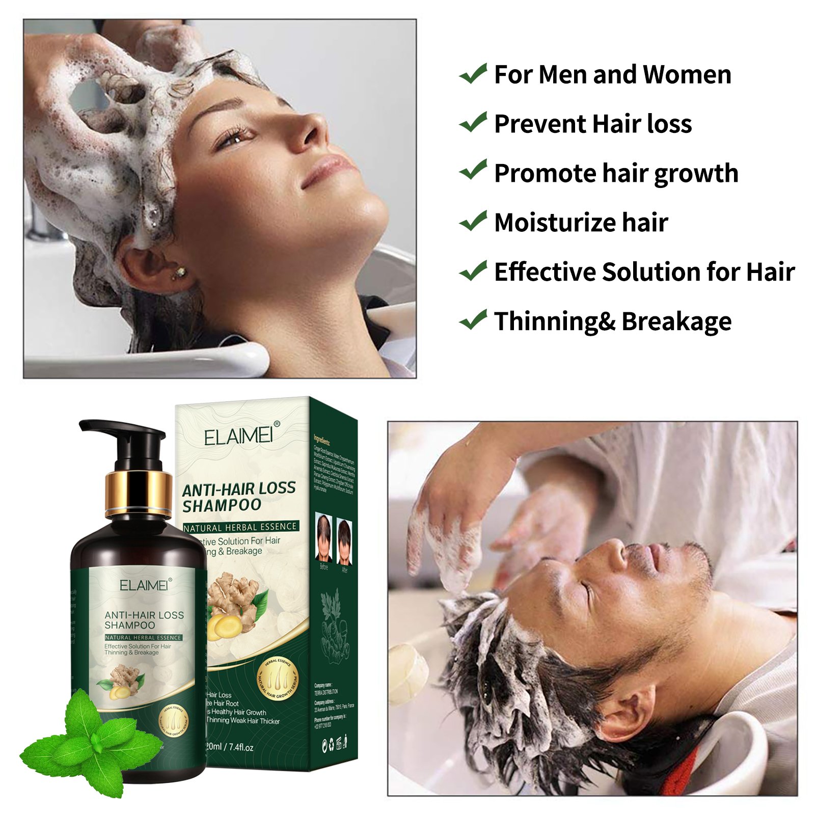 Custom Logo Anti Hair Loss Moisturizing Ginger Shampoo and Conditioner with Gineng Extract for Black Hair Growth