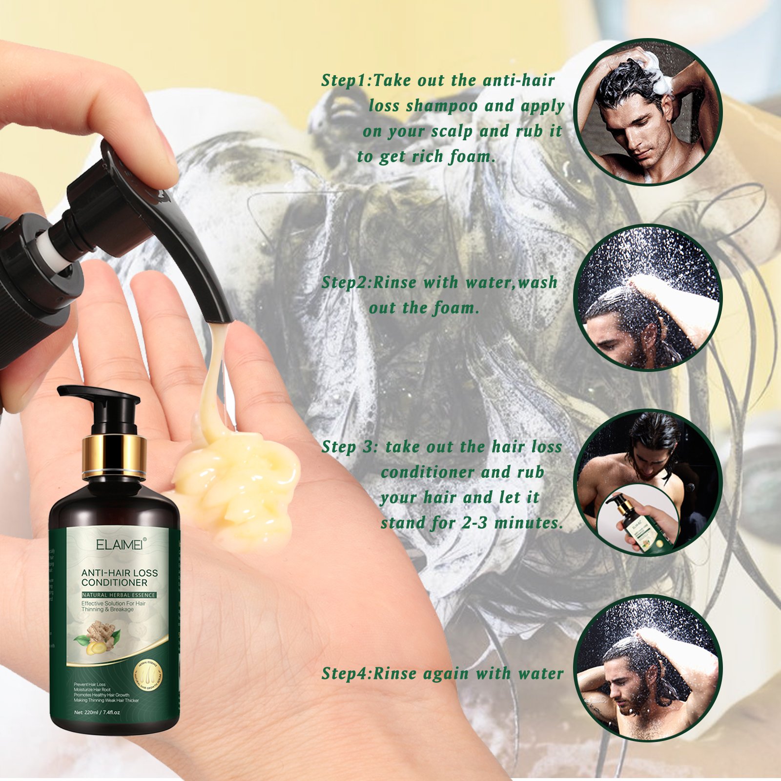Custom Logo Anti Hair Loss Moisturizing Ginger Shampoo and Conditioner with Gineng Extract for Black Hair Growth