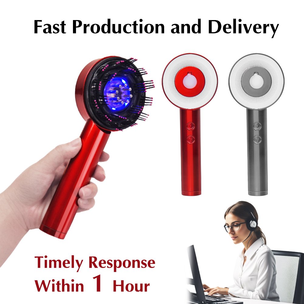 3 In 1 Multi Functional Red Blue Light Hair Comb Massager Ems Oil Applicator Scalp Massager Brush For Hair Growth
