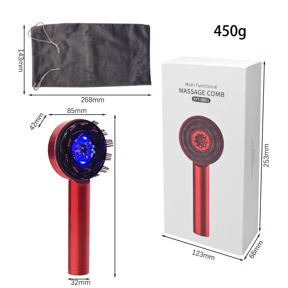 3 In 1 Multi Functional Red Blue Light Hair Comb Massager Ems Oil Applicator Scalp Massager Brush For Hair Growth