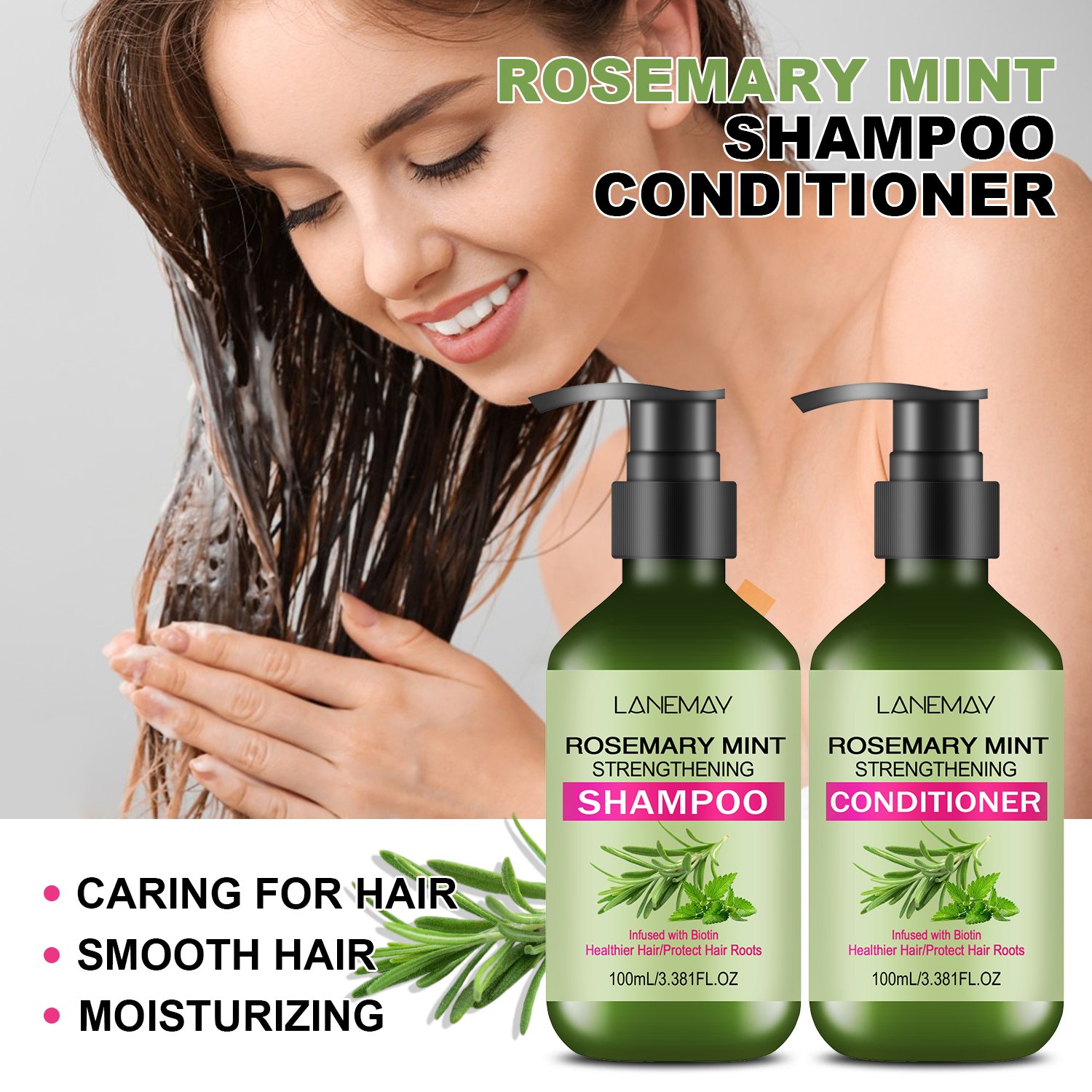 Wholesale Vegan Herbal Hair Care Set Rosemary Mint Oil Shampoo Conditioner Nourishing Refreshing Moisturizing Smoothing Hair