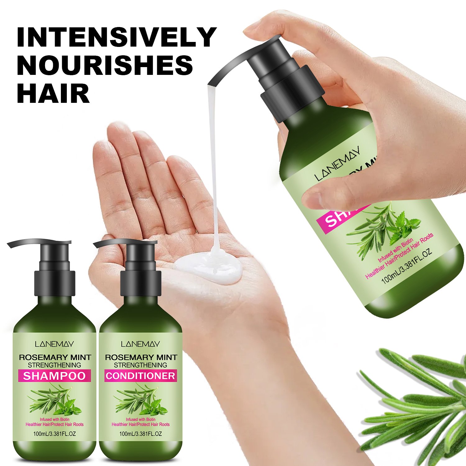 Wholesale Vegan Herbal Hair Care Set Rosemary Mint Oil Shampoo Conditioner Nourishing Refreshing Moisturizing Smoothing Hair