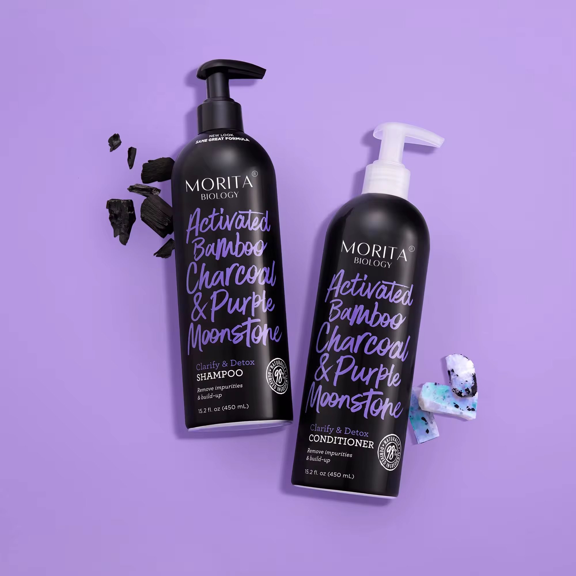 Natural Hair Care Set for Women Black Sulfate-free Anti-Itching & Biotin & Bamboo Charcoal Repair Shampoo and Conditioner