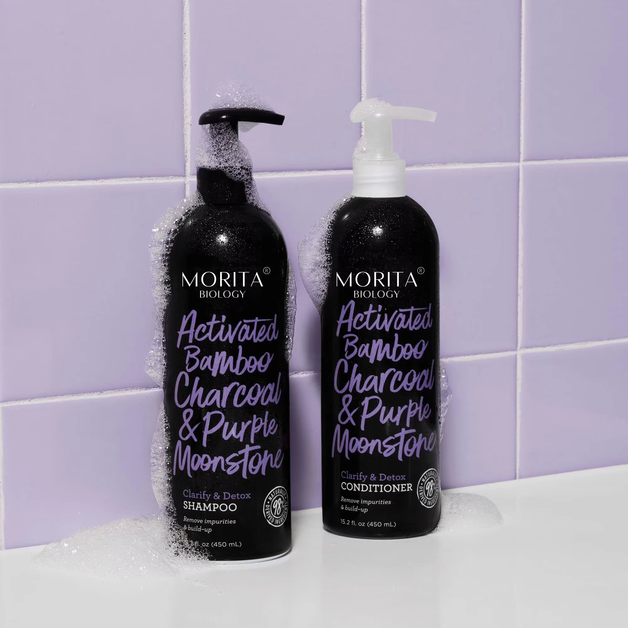 Natural Hair Care Set for Women Black Sulfate-free Anti-Itching & Biotin & Bamboo Charcoal Repair Shampoo and Conditioner