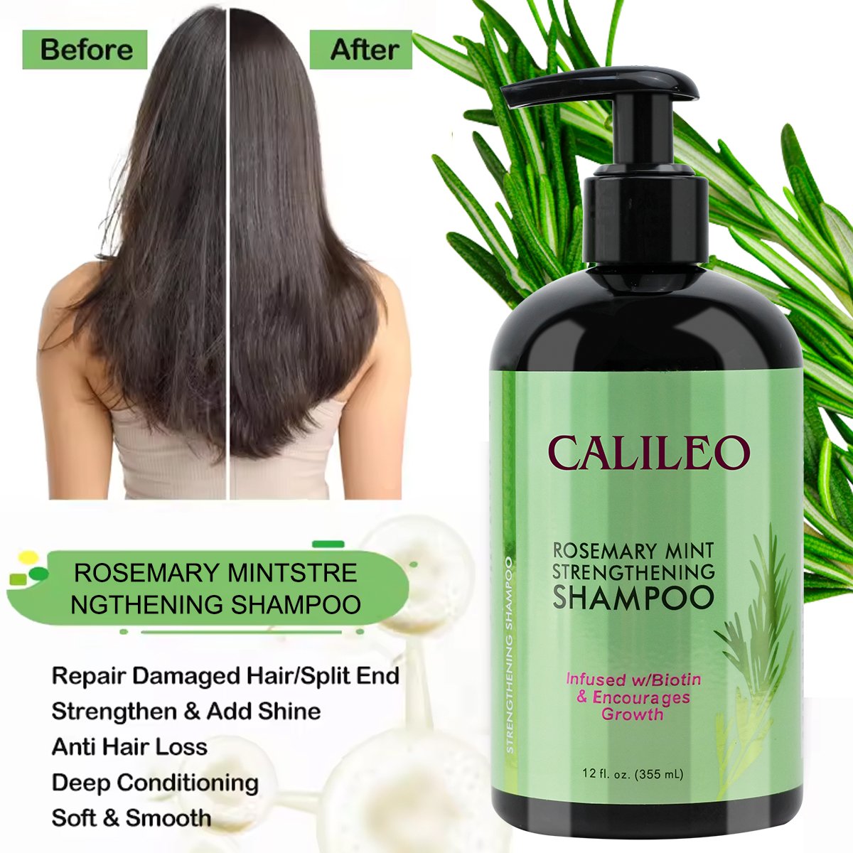 Organics Rosemary Mint Strengthening Hair Masque Infused w/Biotin Encourages Growth Hair Mask Hair Conditioner Shampoo
