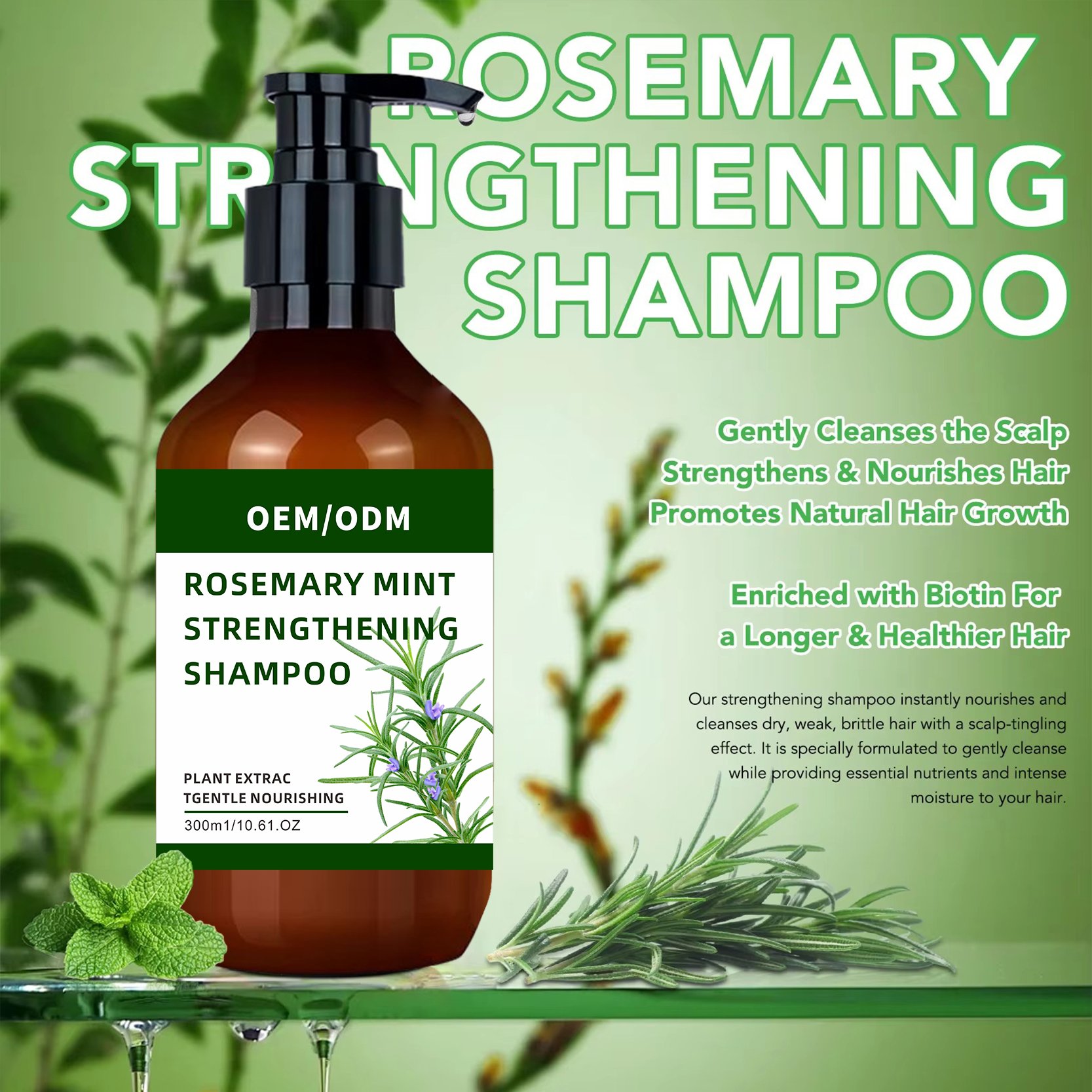 OEM Organic Rosemary Hair Growth Mint Shampoo Rich in tea tree oil anti-hair loss shampoo and conditioner