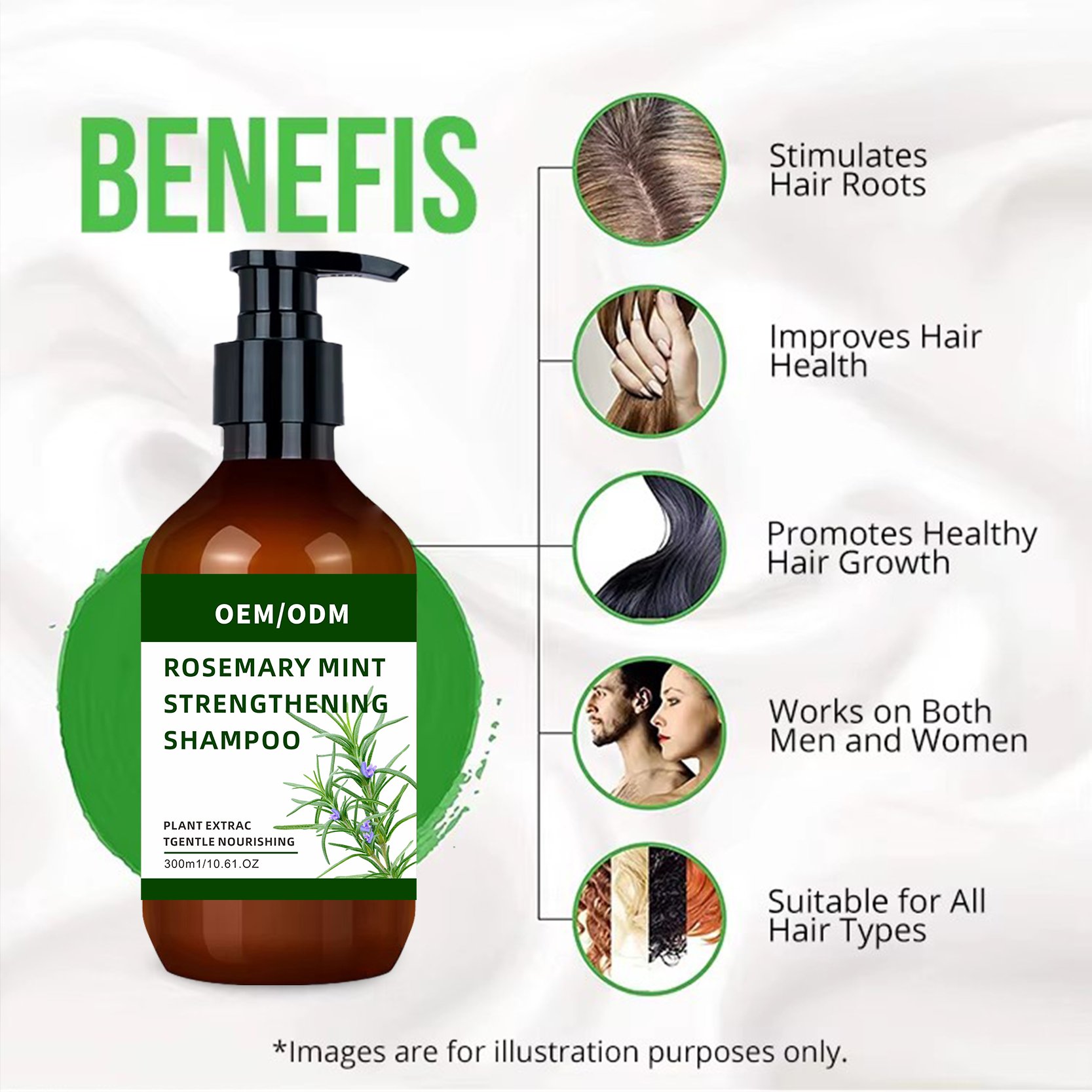 OEM Organic Rosemary Hair Growth Mint Shampoo Rich in tea tree oil anti-hair loss shampoo and conditioner