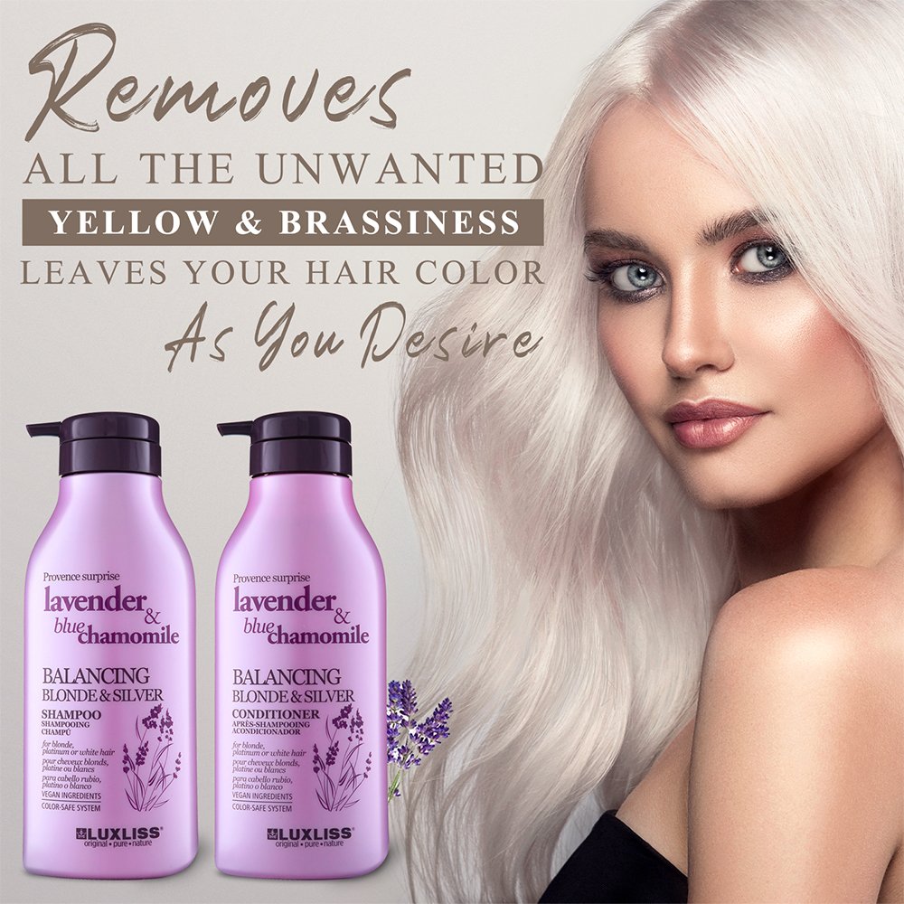 LUXLISS Wholesale Anti Yellow Shampoo for Blonde Platinum White Hair Lavender & Blue Chamomile Balancing Shampoo & conditioner