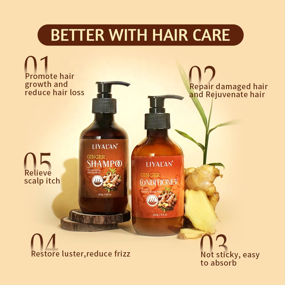Private Label Sulfate Free Hair Care Set Anti Hair Loss Hair Growth Organic Ginger Shampoo and Conditioner