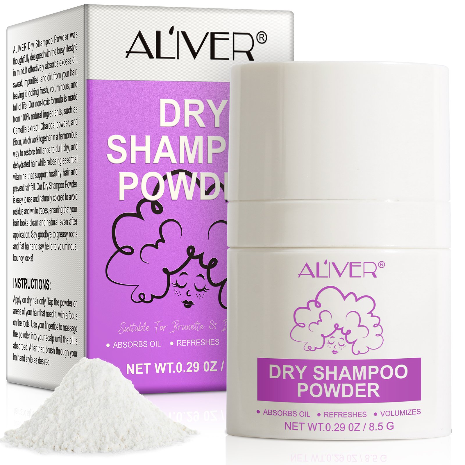 ALIVER absorbs oil refreshes 8.5g private label powdered dry shampoo manufacturers dry shampoo powder eco friendly