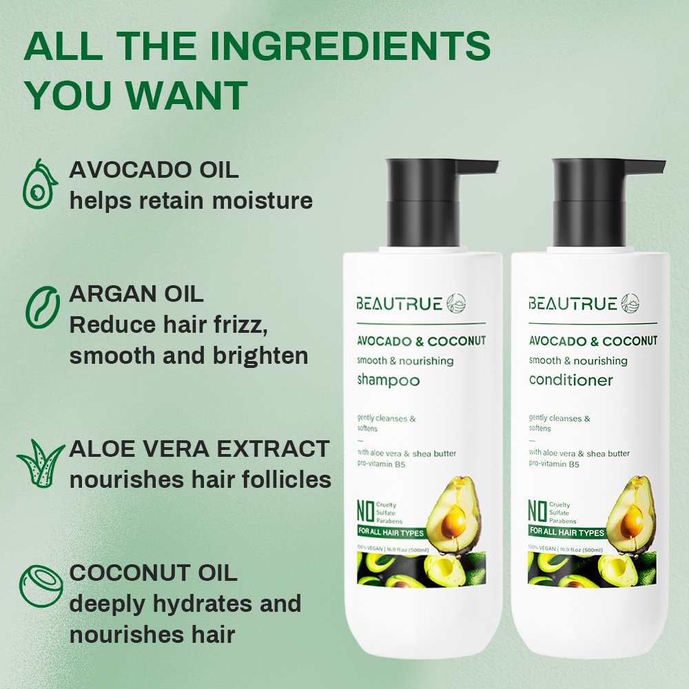 Factory Custom Natural Vegan Avocado Coconut Oil Smooth Nourishing Shampoo And Conditioner For Hair Care Moisturizing Treatment