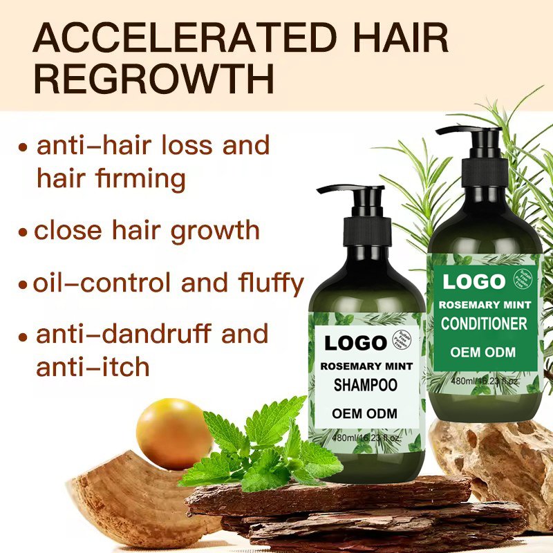 SANQI Factory Oem Natural Organic Custom Vegan Hair Loss Rosemary Mint Tea Tree Oil Hair Growth Shampoo And Conditioner Set