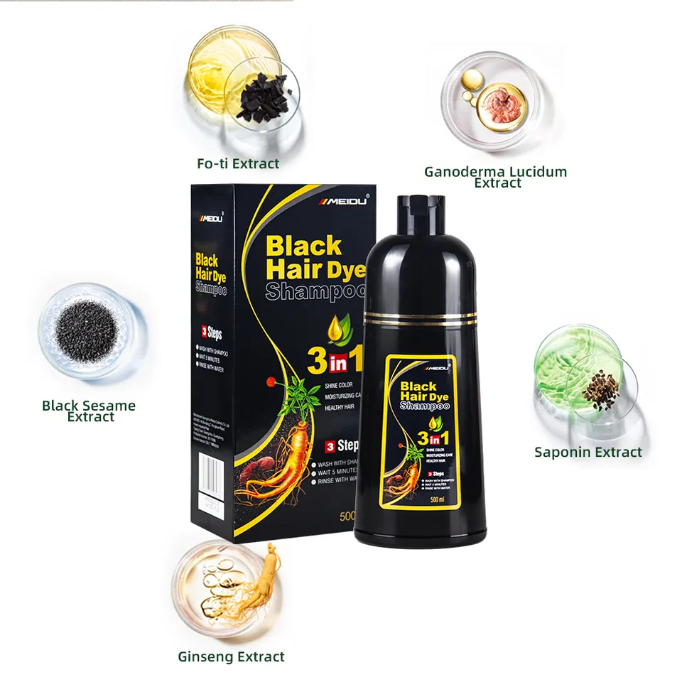500ml Meidu ammonia free 7 colorful cover grey hair dark brown meidu herbal bright black men permanent black hair dye shampoo