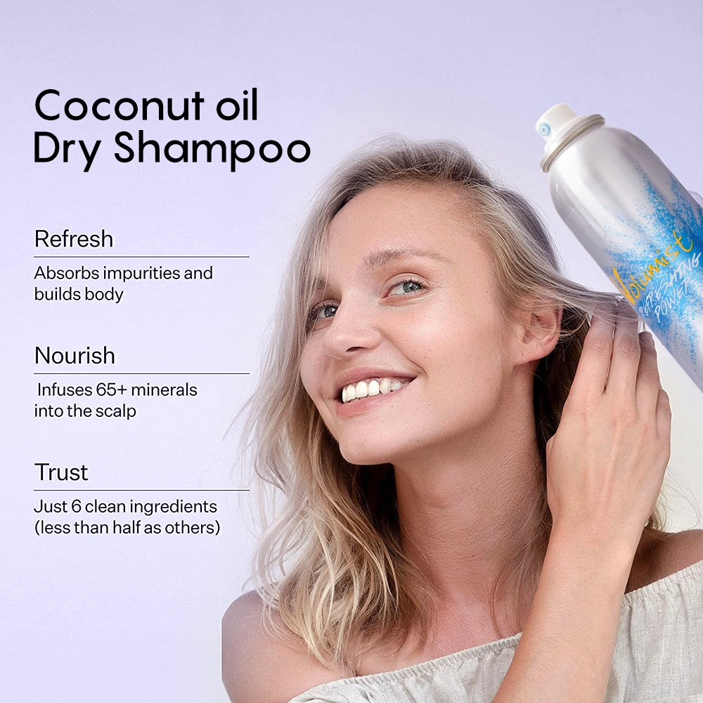 Private label dry shampoo powder mist matte hair look vegan organic texturizing and volumizing for all hair dry shampoo spray