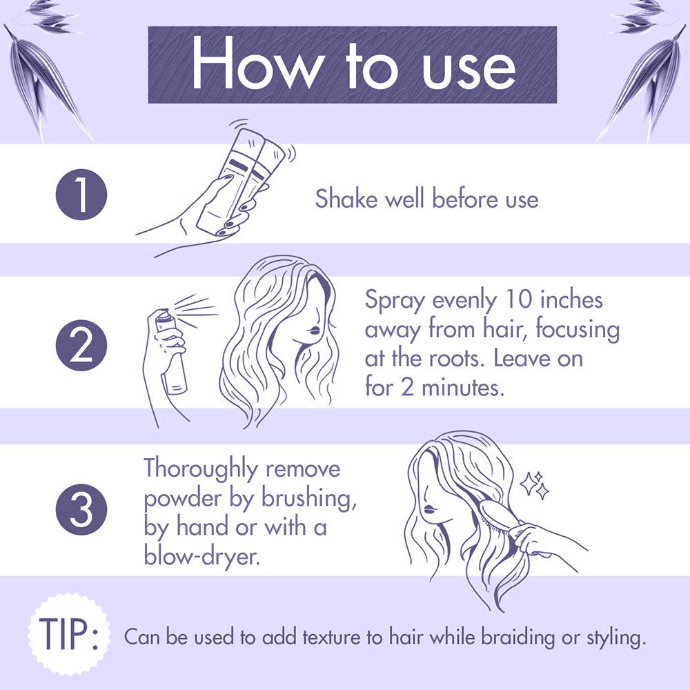 Private label dry shampoo powder mist matte hair look vegan organic texturizing and volumizing for all hair dry shampoo spray