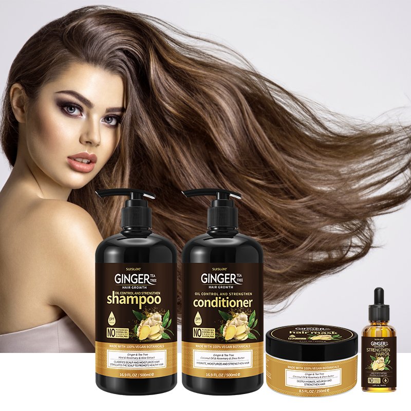 Private Label Healthy Natural Organic Hair Care Oil Control Anti Loss Regrowth Tea Tree Ginger Hair Growth Shampoo Set