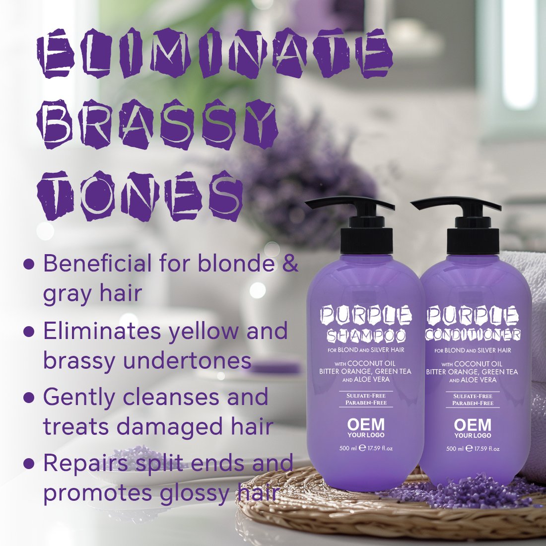 Anti Yellow Shampoo Tea Tree Oil Shampoo Sulfate Free Organic Natural Vegan Hair Growth Shampoo and Conditioner Set for Women