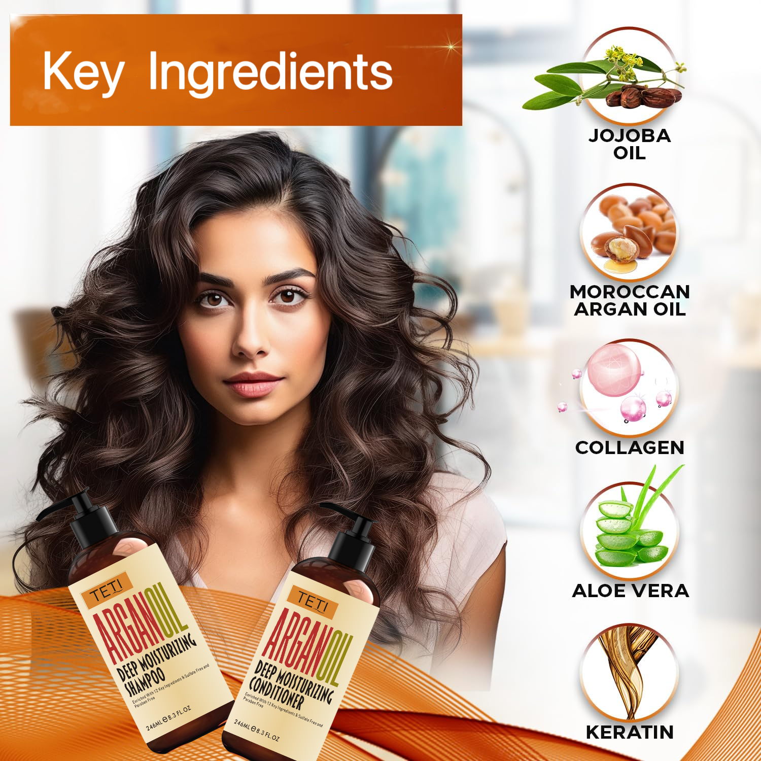 246ML Argan Oil Shampoo and Conditioner Set - Keratin Containing Moisturizing Sulfate Free Moro Treatment - for frizzy