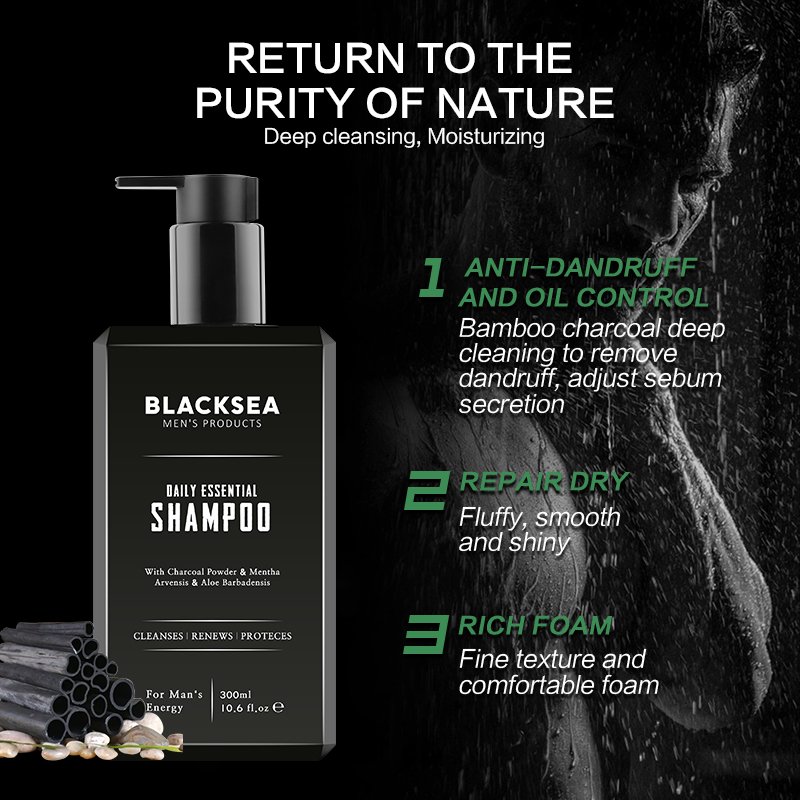 OEM Private Label Anti Dandruff Treatment Sulphate Free Organic Bamboo Charcoal Herbal Healthy Men's Shampoo for Oily Hair