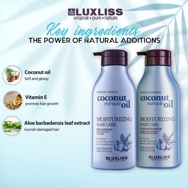 LUXLISS Wholesale Moisturizing Repair Damaged Hair Care Coconut Oil Shampoo and Conditioner Private Label for Dry Hair