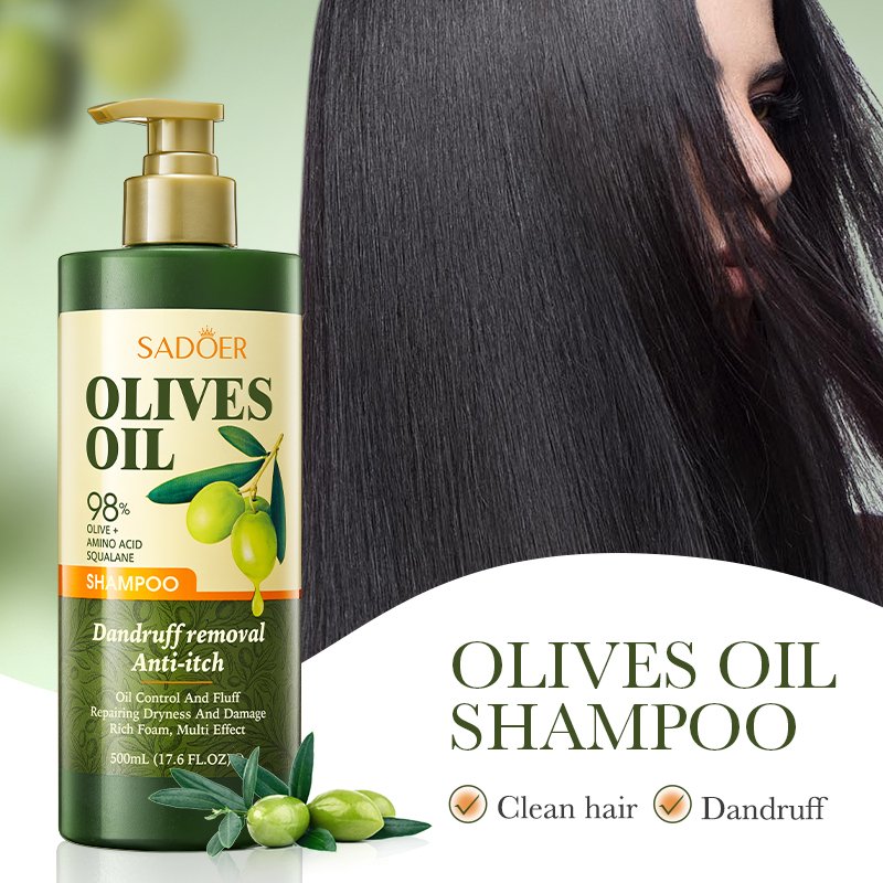 SADOER Wholesale Natural Olive Oil Anti-dandruff Repair Hair Smoothing cleansing Shampoo for Hair Care