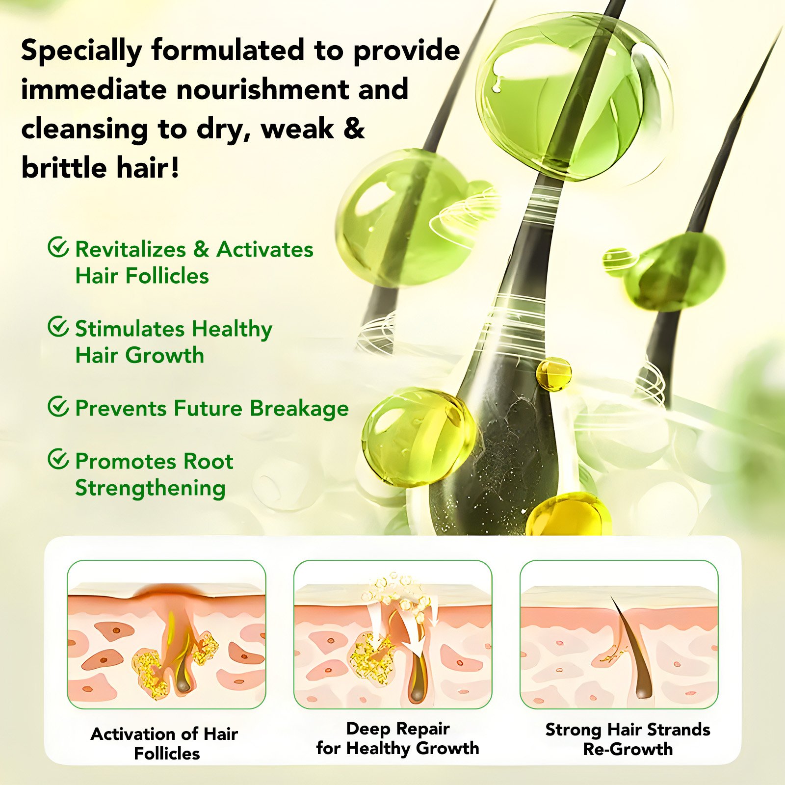 Natural 3 in 1 Hair Growth Strengthening Rosemary Shampoo and Conditioner with Black Castor Batana Oil for All Hair Type