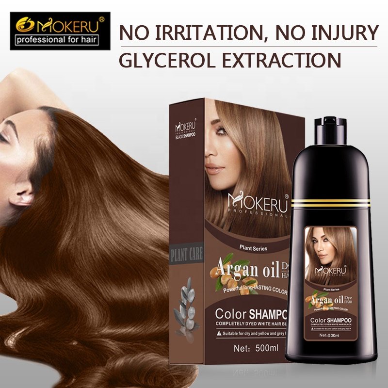 Mokeru magic organic argan oil professional permanent amonia free hair color lock dye shampoo cream just for men