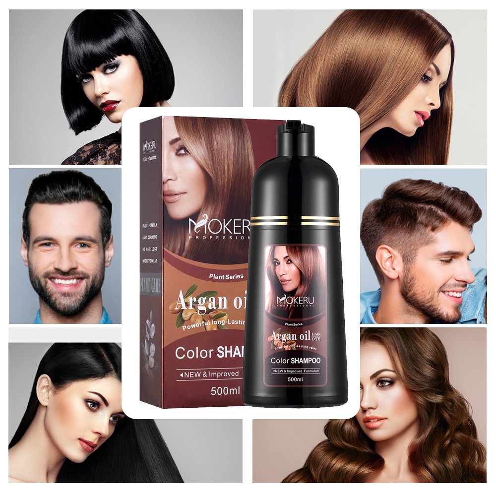 Mokeru magic organic argan oil professional permanent amonia free hair color lock dye shampoo cream just for men