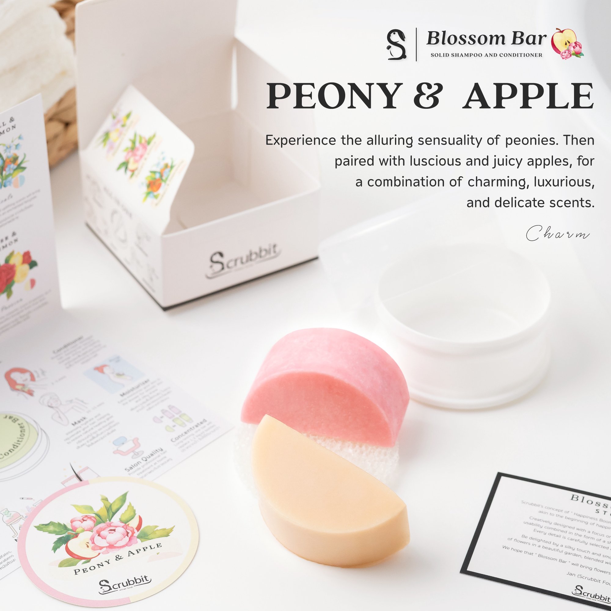 Vegan Peony Apple Scented Hair Care Shampoo Conditioner Bar Eco-Friendly Moisturizing Smoothing Amino Acid Creatively Designed