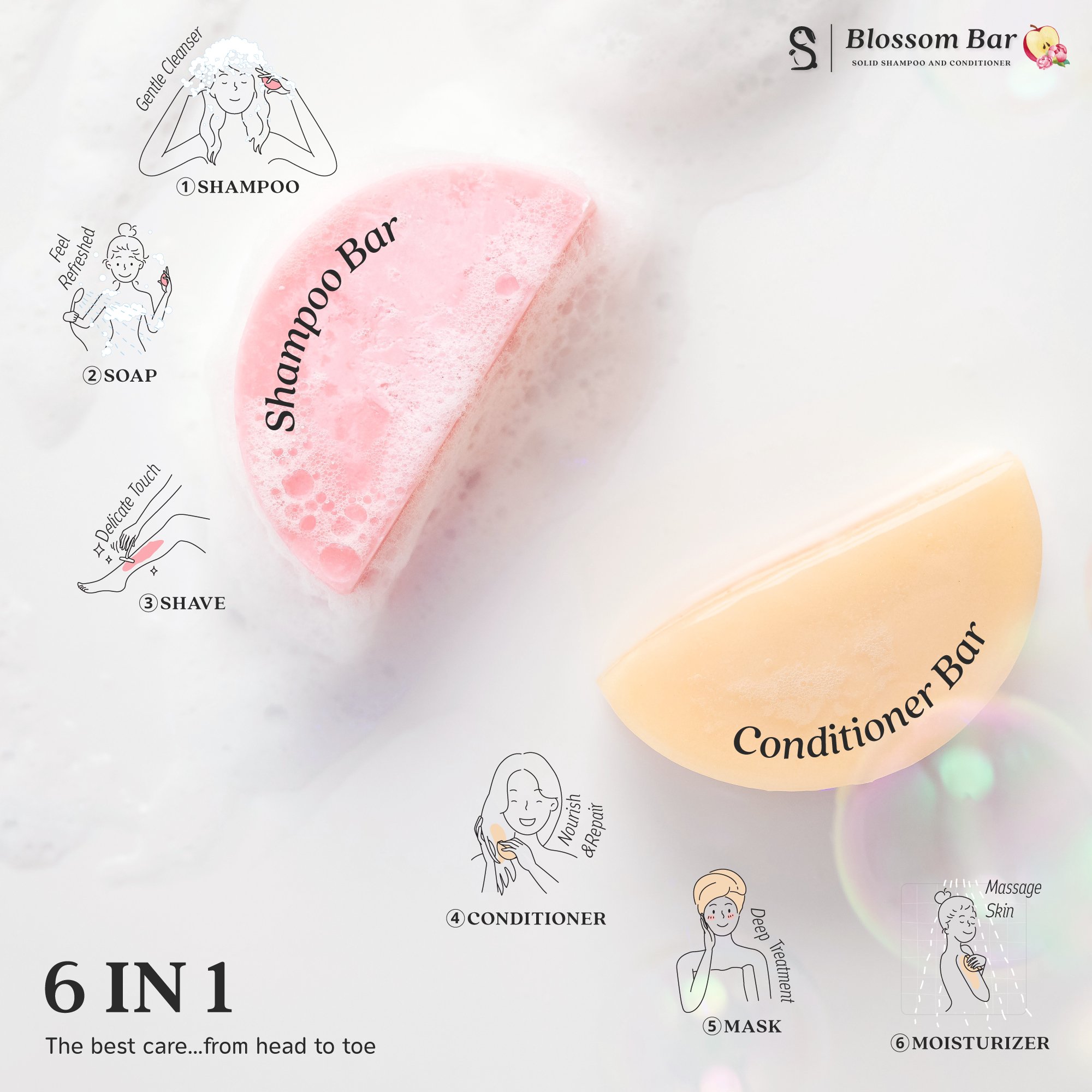 Vegan Peony Apple Scented Hair Care Shampoo Conditioner Bar Eco-Friendly Moisturizing Smoothing Amino Acid Creatively Designed