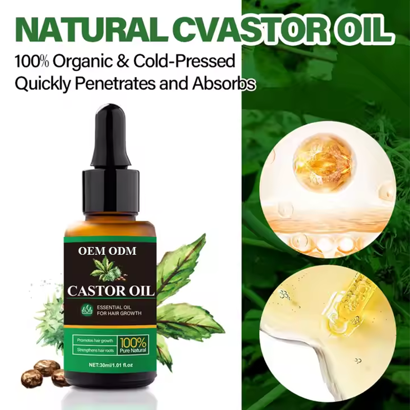 OEM Organic Pure Castor Oil Wholesale Cold Pressed Hair Growth Moisturizer Follicle Strengthening Essential Oil for Hair Care