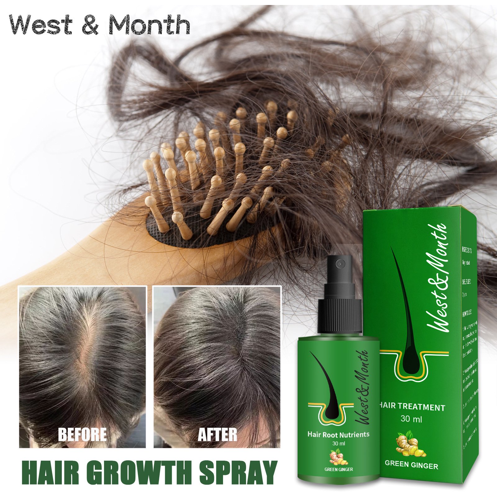 organic man Women hair care herbal regrowth anti loss Gingseng biotin Hair Growth Oil green Ginger hair root nutrients Spray