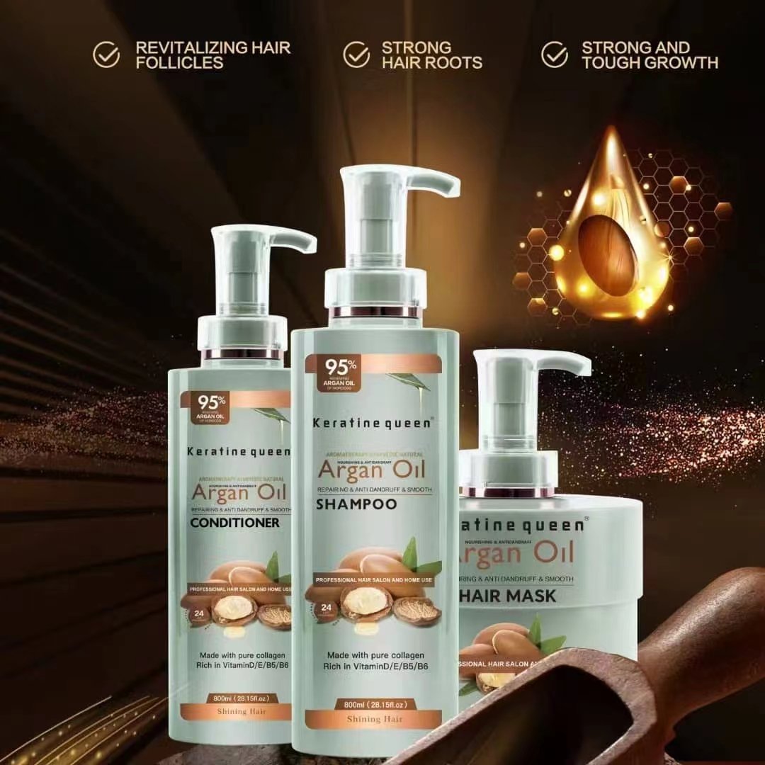 Private Label Organic Nourishing Red Pomegranate argan oil Collagen and Vitamin Hair Care Oil Mask Shampoo Conditioner Set