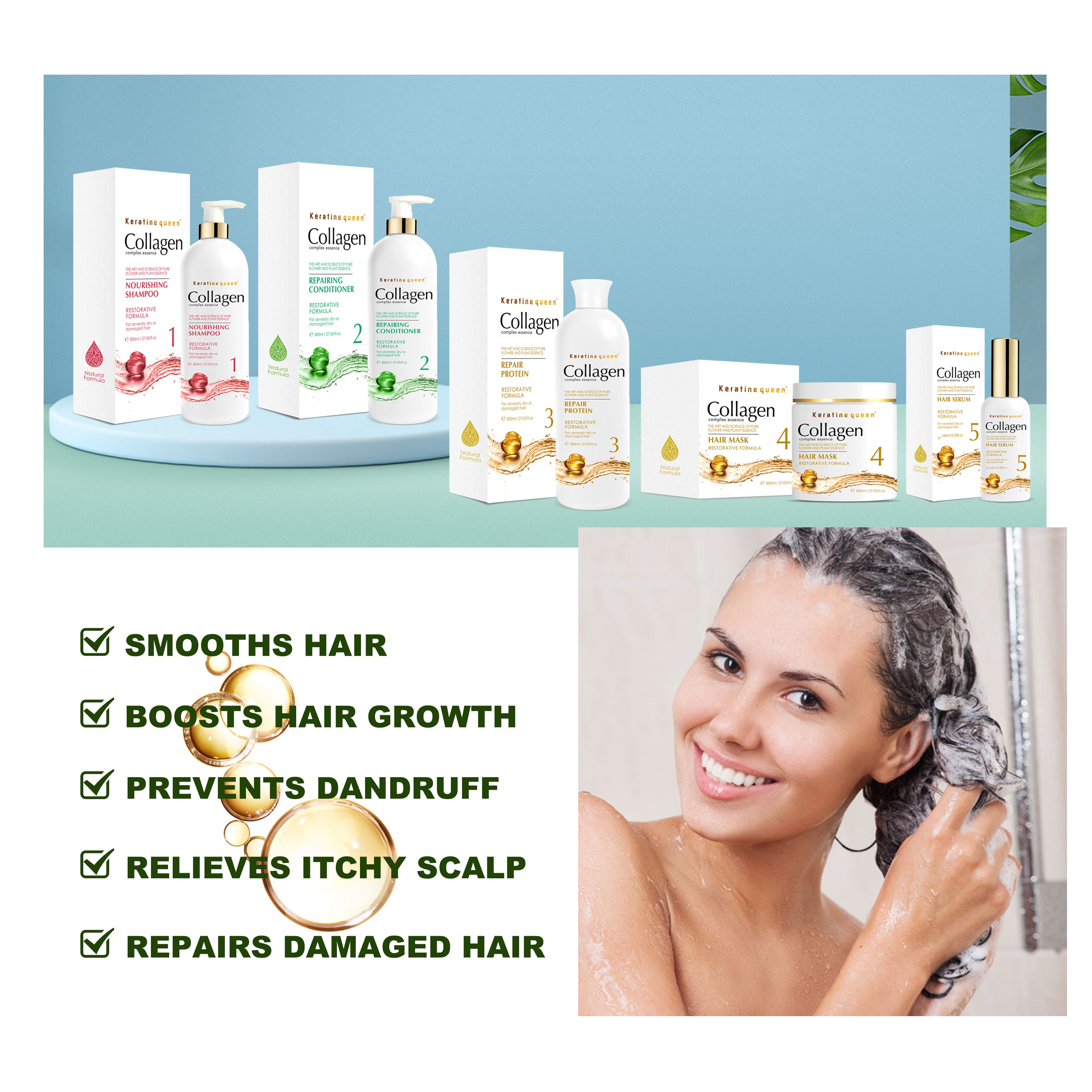 Factory Wholesale Natural Collagen Hair Shampoo Organic Repairing Nourishing Damaged Dry Hair Care Shampoo and Conditioner Set