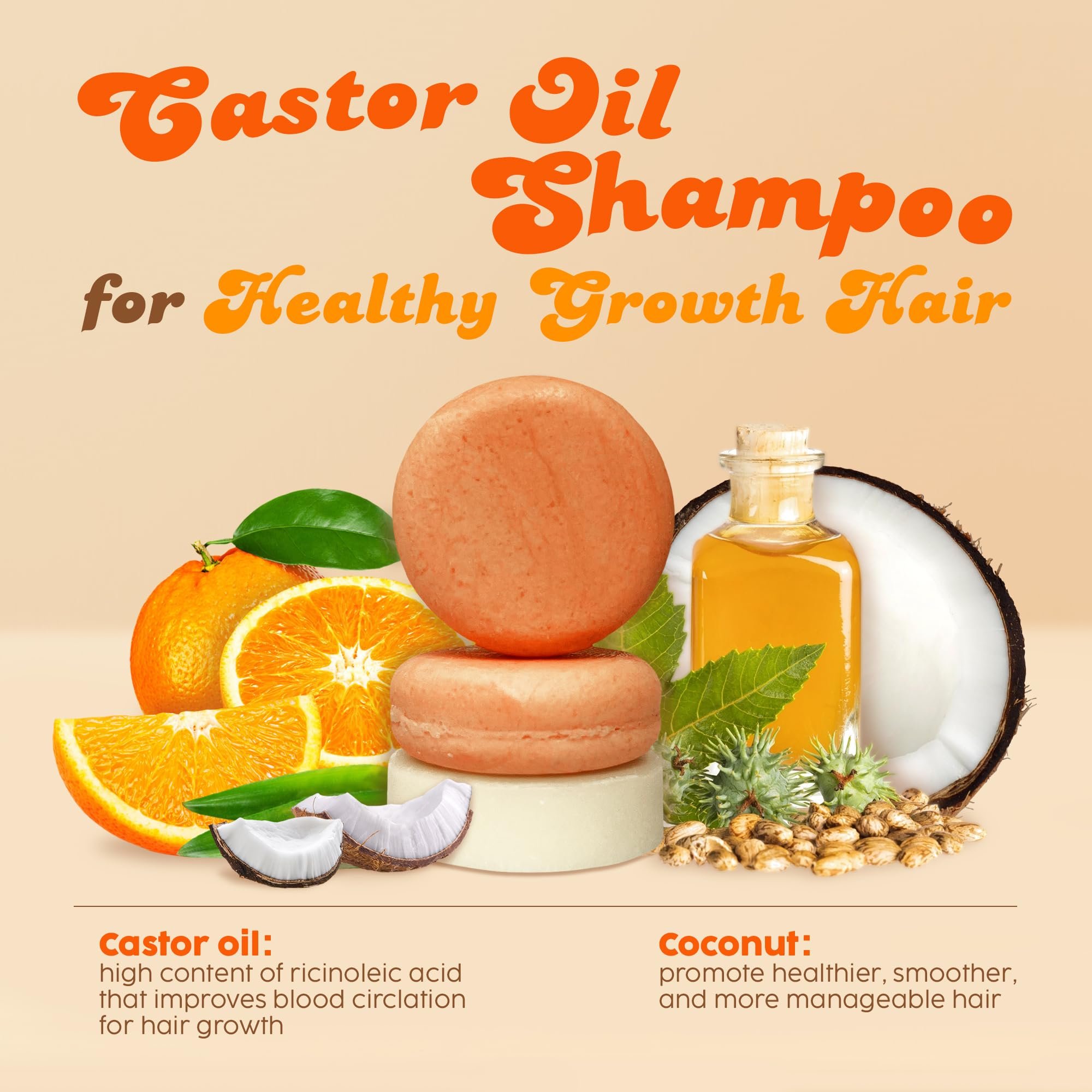 Customize Private Label Hair Care Organic Sulfate Free Bubble 2in1 Castor Oil Shampoo and Conditioner Solid Soap Bar